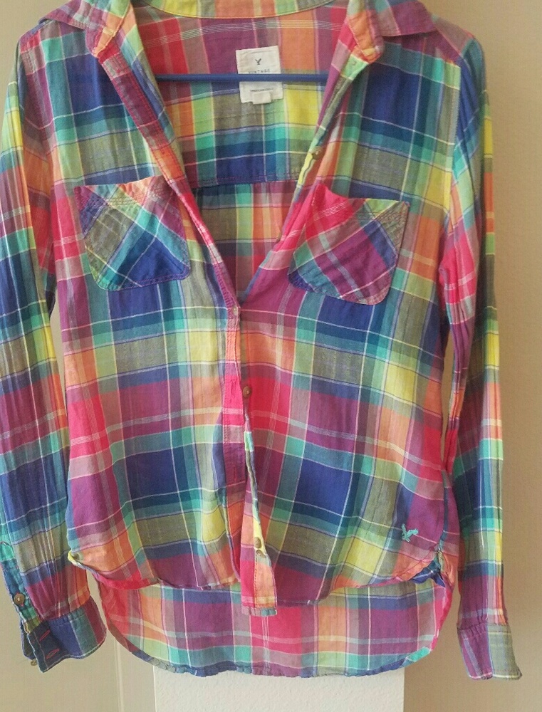 Rainbow plaid long sleeve top